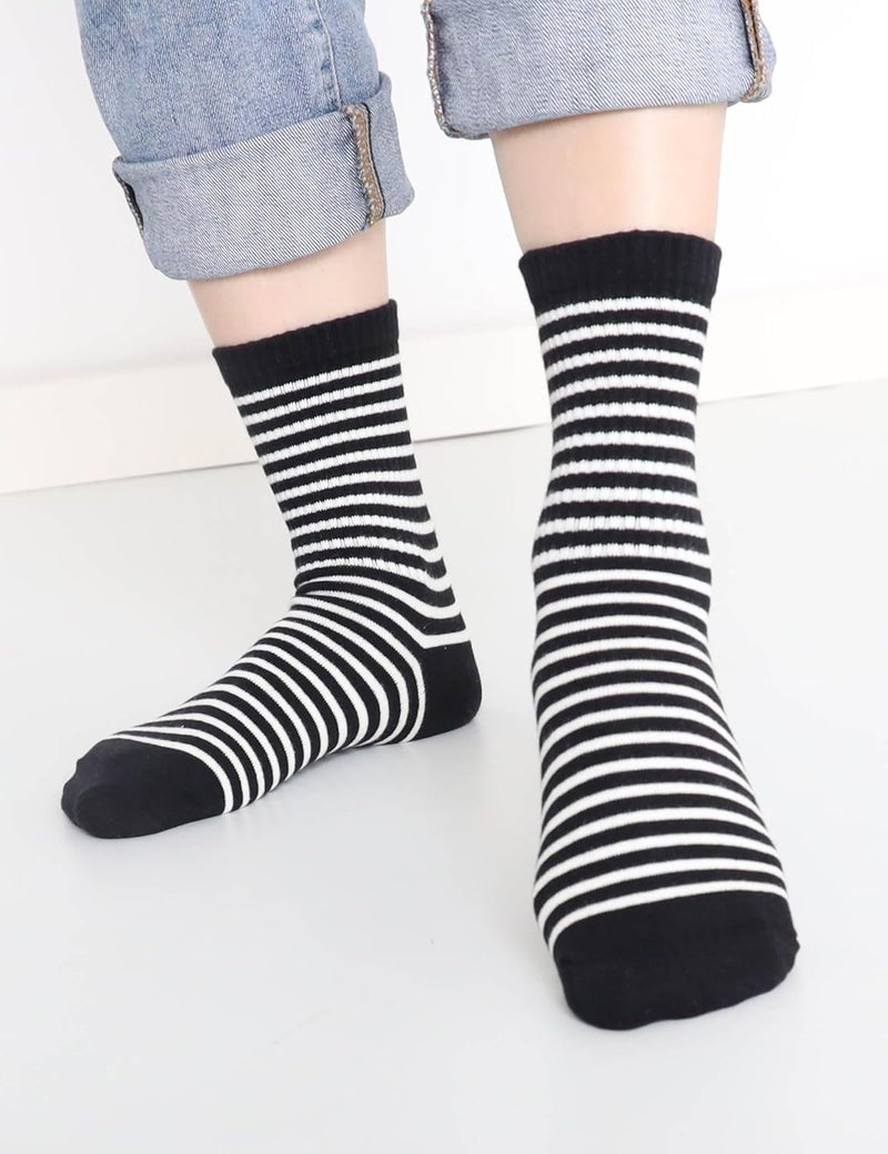 SailingTailor 5 Pairs Retro Striped Crew Socks Cute Casual Quarter Socks for Women Girls - Image 3